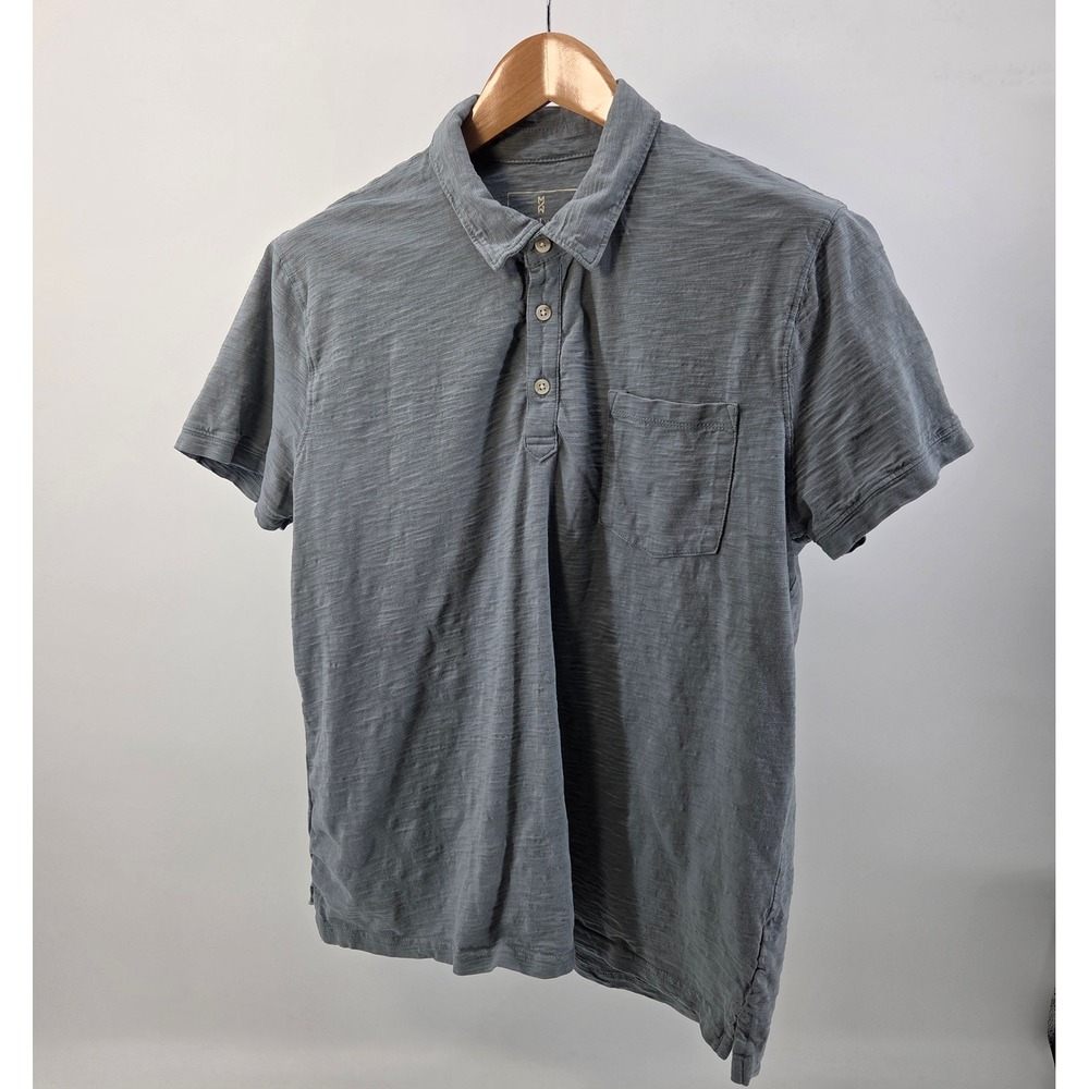 Mutual Weave Polo Short Sleeve Shirt Men Large Blue Slub Cotton‎ Eco Natural